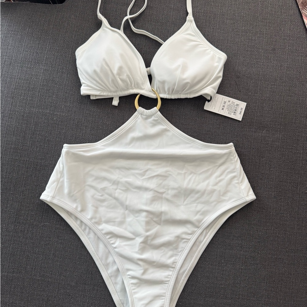 White Bikini Set with Gold Ring Detail